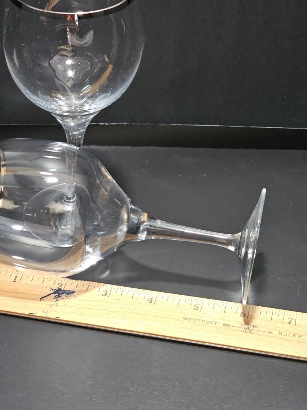 2 Lenox Weatherly Wine Glasses platinum rim vintage silver 6" USA elegant 6oz - Picture 4 of 6